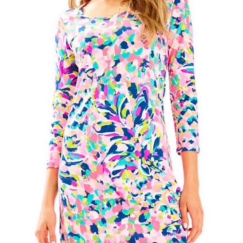 Lilly Pulitzer Pink Multicolor Floral Shift Dress with Asymmetrical Hem